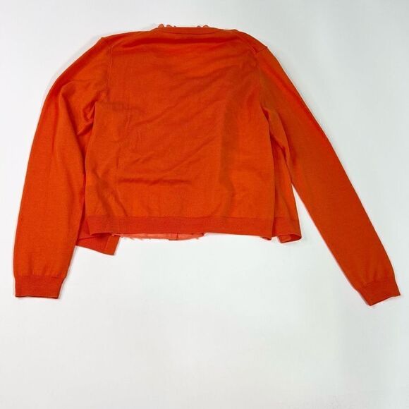 J.Crew Cardigan Women's Medium Orange Merino Wool Ruffled Underlay Button-Front - Picture 8 of 9